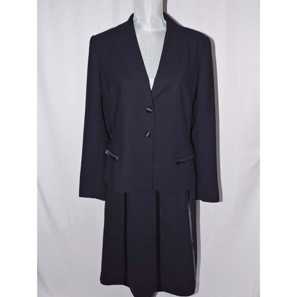 dressbarn Jackets & Blazers - Dressbarn Skirt Suit Set Career Blazer Jacket Navy Blue Knee Length Lined 10 EUC